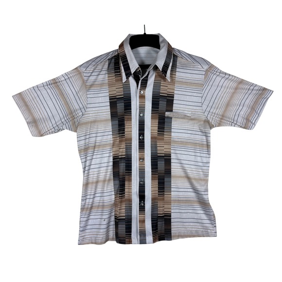 Alan Stuart Other - Vintage Alan Stuart Mens Short Sleeve Button‎ Down Shirt Striped MCM Geometric L